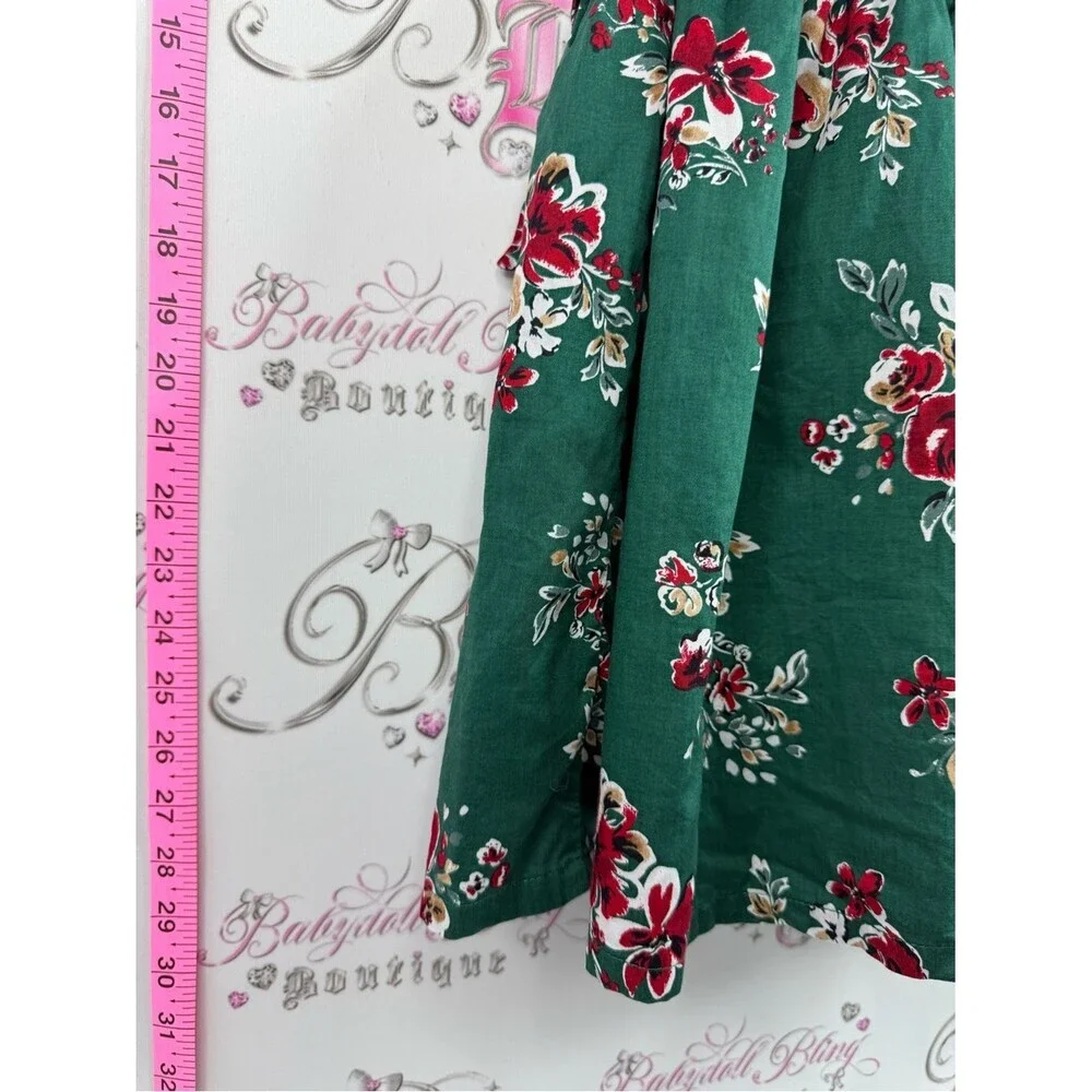 Carter's dress Green Floral Sleeveless Party Dress with Red and Cream Accents